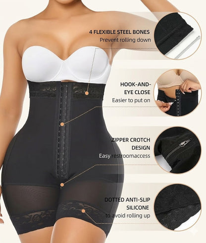 Formiva® Tummy Control Shapewear for Women Strapless Fajas Colombianas Body Shaper Shorts Butt Lifter with Zipper Crotch
